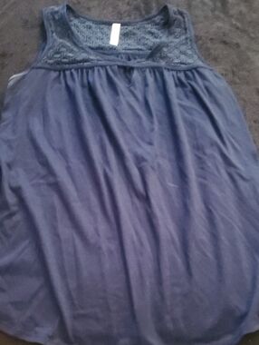 Perseption Navy Blue Lace Yoke Tank Top